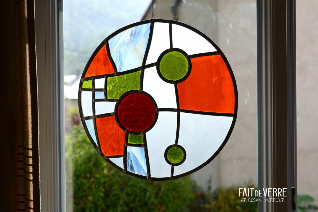 Cercle vitrail suspension Fait de Verre